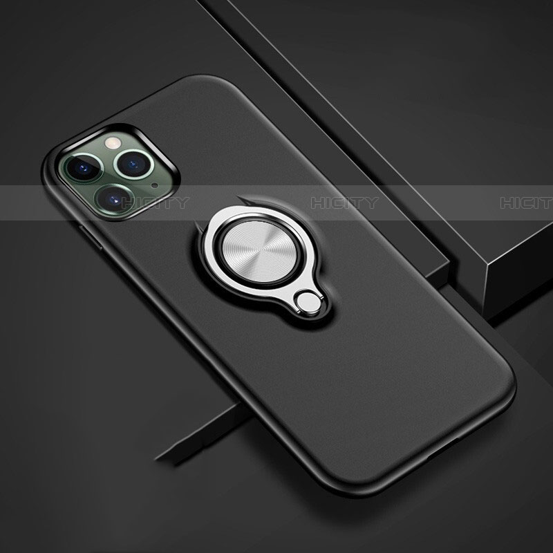 Funda Bumper Silicona y Plastico Mate Carcasa con Magnetico Anillo de dedo Soporte R04 para Apple iPhone 11 Pro Max Negro