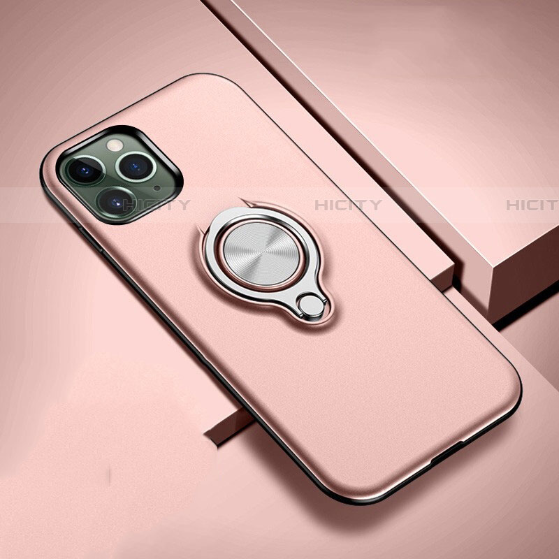 Funda Bumper Silicona y Plastico Mate Carcasa con Magnetico Anillo de dedo Soporte R04 para Apple iPhone 11 Pro Max Oro Rosa