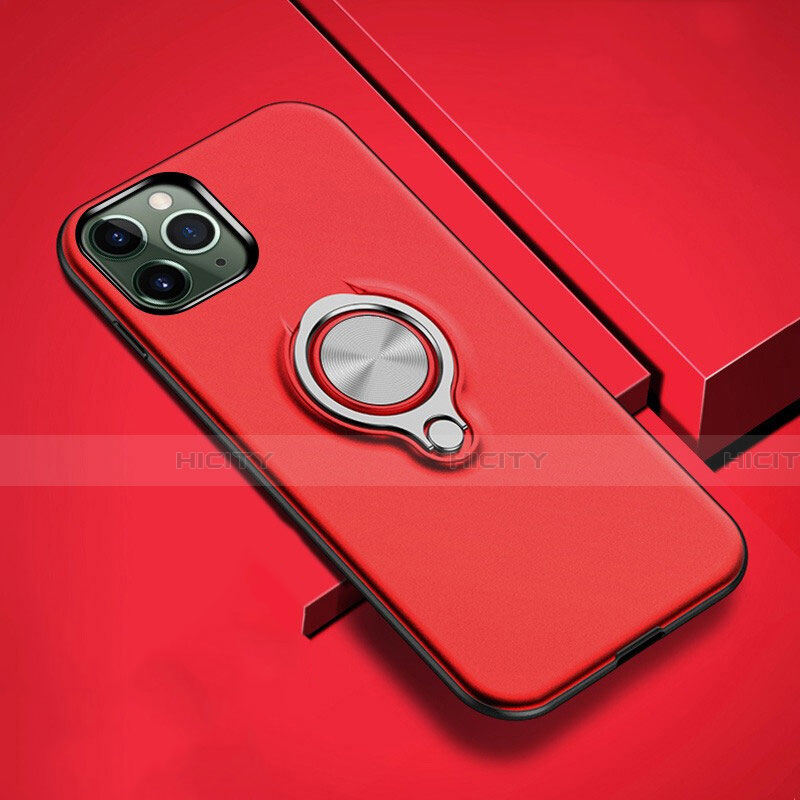 Funda Bumper Silicona y Plastico Mate Carcasa con Magnetico Anillo de dedo Soporte R04 para Apple iPhone 11 Pro Rojo