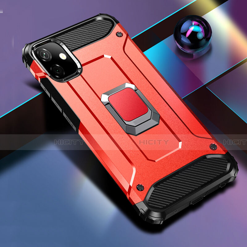 Funda Bumper Silicona y Plastico Mate Carcasa con Magnetico Anillo de dedo Soporte R04 para Apple iPhone 11 Rojo