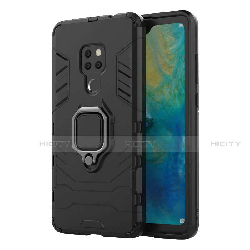 Funda Bumper Silicona y Plastico Mate Carcasa con Magnetico Anillo de dedo Soporte R04 para Huawei Mate 20 Negro