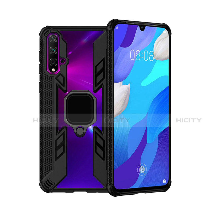 Funda Bumper Silicona y Plastico Mate Carcasa con Magnetico Anillo de dedo Soporte R04 para Huawei Nova 5