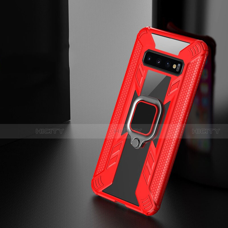Funda Bumper Silicona y Plastico Mate Carcasa con Magnetico Anillo de dedo Soporte R04 para Samsung Galaxy S10 5G Rojo
