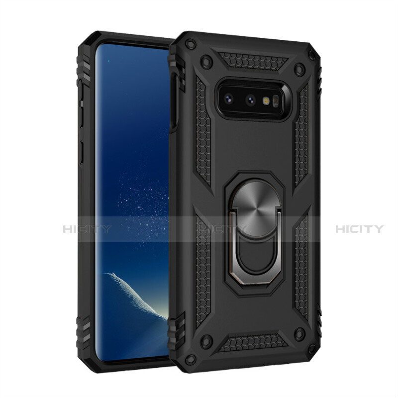 Funda Bumper Silicona y Plastico Mate Carcasa con Magnetico Anillo de dedo Soporte R04 para Samsung Galaxy S10e Negro