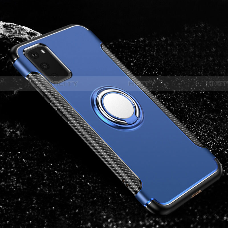 Funda Bumper Silicona y Plastico Mate Carcasa con Magnetico Anillo de dedo Soporte R04 para Samsung Galaxy S20 5G Azul