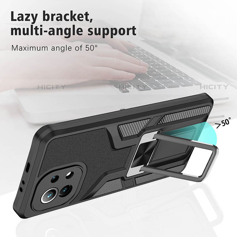 Funda Bumper Silicona y Plastico Mate Carcasa con Magnetico Anillo de dedo Soporte R04 para Xiaomi Mi 11 5G