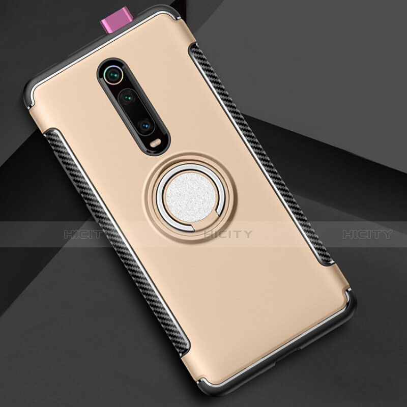 Funda Bumper Silicona y Plastico Mate Carcasa con Magnetico Anillo de dedo Soporte R04 para Xiaomi Mi 9T Pro Oro