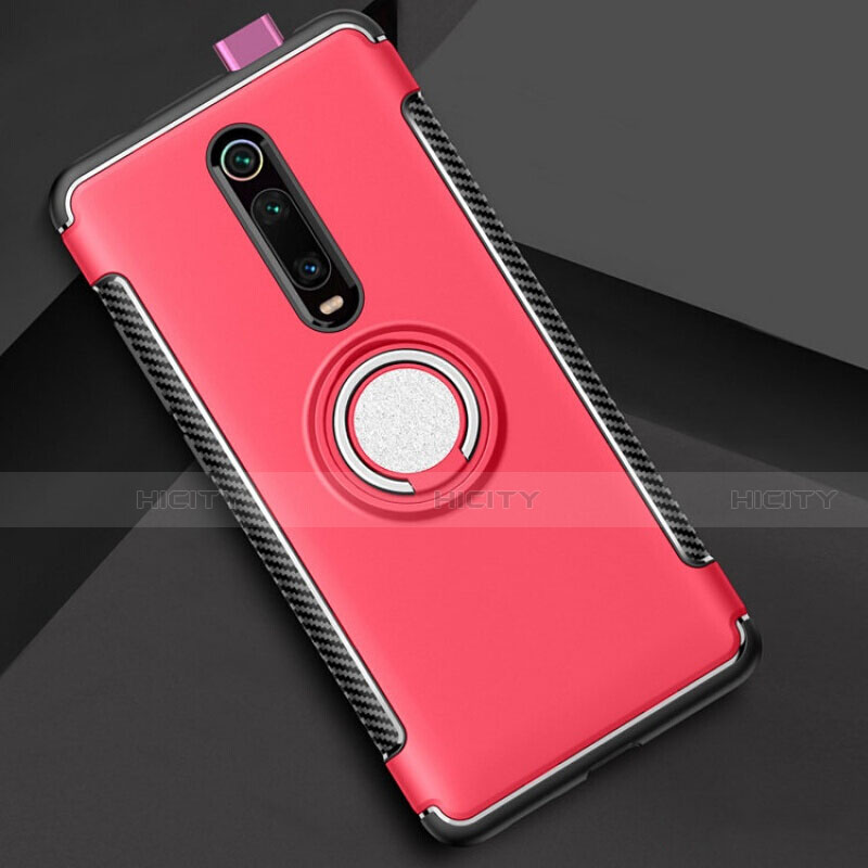 Funda Bumper Silicona y Plastico Mate Carcasa con Magnetico Anillo de dedo Soporte R04 para Xiaomi Mi 9T Pro Rojo