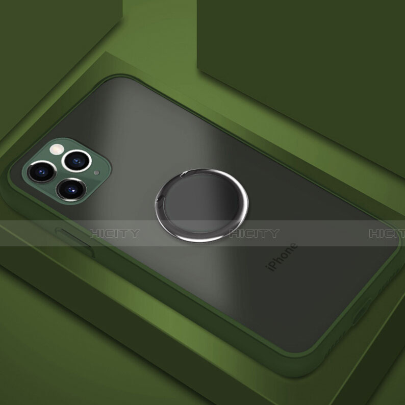 Funda Bumper Silicona y Plastico Mate Carcasa con Magnetico Anillo de dedo Soporte R05 para Apple iPhone 11 Pro Gris