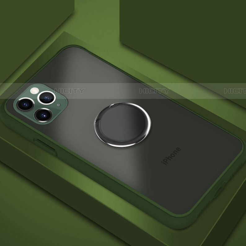 Funda Bumper Silicona y Plastico Mate Carcasa con Magnetico Anillo de dedo Soporte R05 para Apple iPhone 11 Pro Max Gris