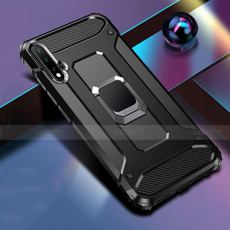 Funda Bumper Silicona y Plastico Mate Carcasa con Magnetico Anillo de dedo Soporte R05 para Huawei Nova 5 Pro Negro