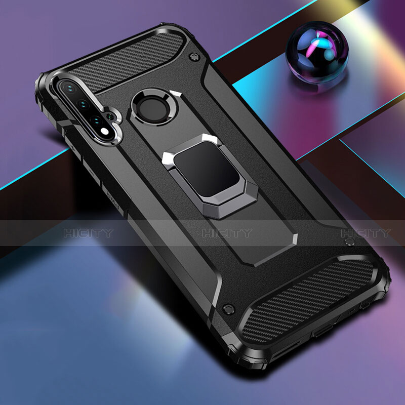 Funda Bumper Silicona y Plastico Mate Carcasa con Magnetico Anillo de dedo Soporte R05 para Huawei P20 Lite (2019) Negro