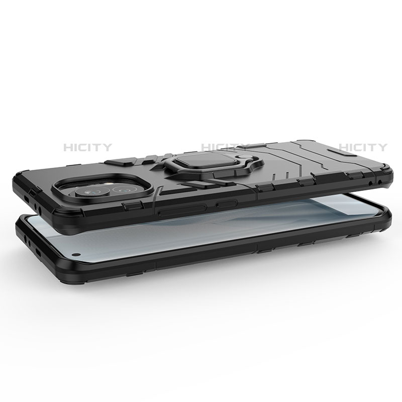 Funda Bumper Silicona y Plastico Mate Carcasa con Magnetico Anillo de dedo Soporte R05 para Xiaomi Mi 11 5G