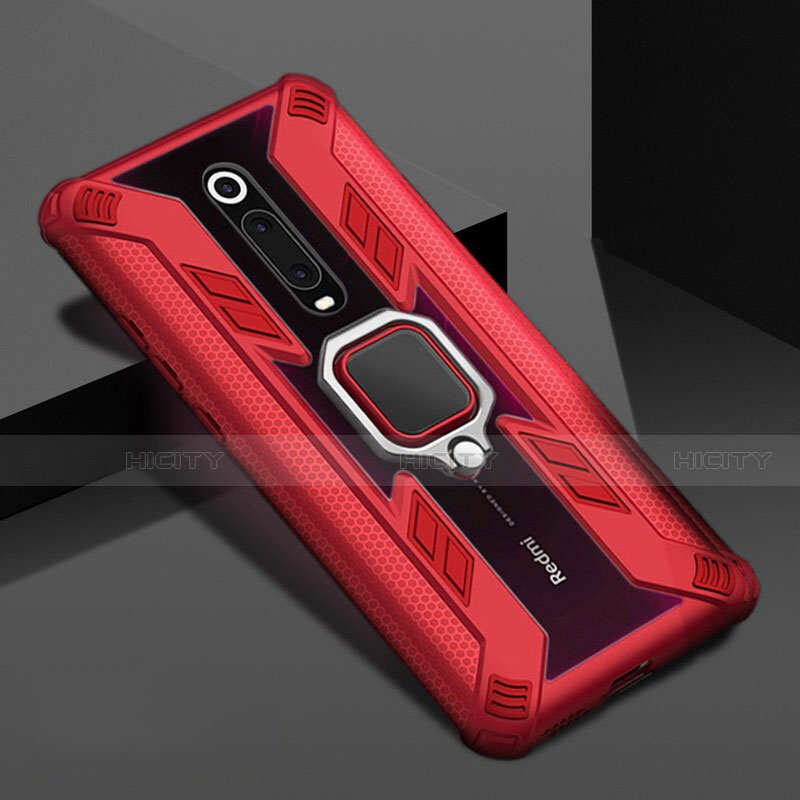 Funda Bumper Silicona y Plastico Mate Carcasa con Magnetico Anillo de dedo Soporte R05 para Xiaomi Mi 9T Pro Rojo