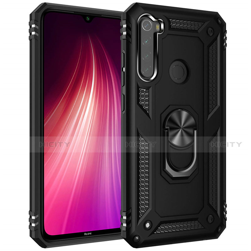 Funda Bumper Silicona y Plastico Mate Carcasa con Magnetico Anillo de dedo Soporte R05 para Xiaomi Redmi Note 8 (2021) Negro