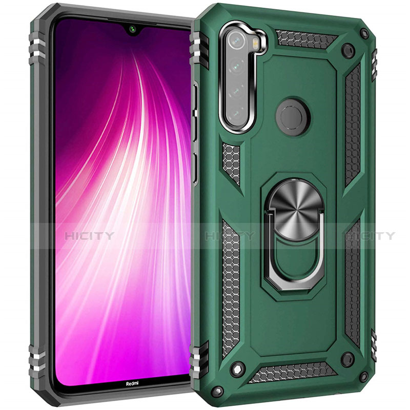 Funda Bumper Silicona y Plastico Mate Carcasa con Magnetico Anillo de dedo Soporte R05 para Xiaomi Redmi Note 8 (2021) Verde