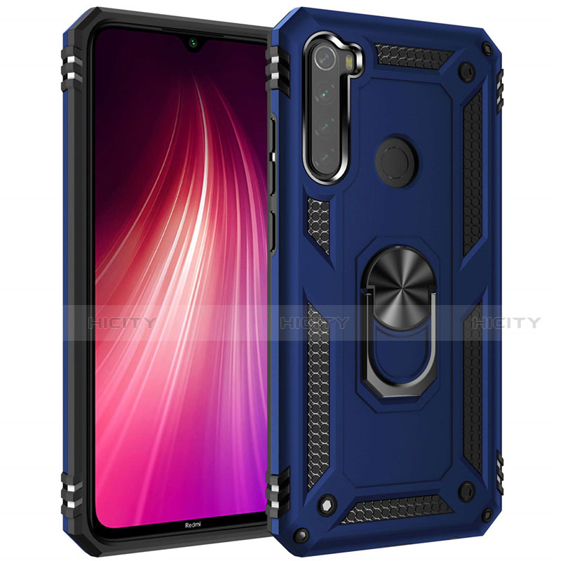 Funda Bumper Silicona y Plastico Mate Carcasa con Magnetico Anillo de dedo Soporte R05 para Xiaomi Redmi Note 8 Azul