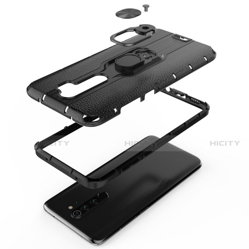 Funda Bumper Silicona y Plastico Mate Carcasa con Magnetico Anillo de dedo Soporte R05 para Xiaomi Redmi Note 8 Pro