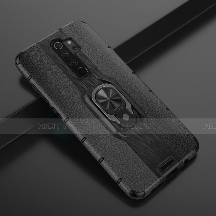 Funda Bumper Silicona y Plastico Mate Carcasa con Magnetico Anillo de dedo Soporte R05 para Xiaomi Redmi Note 8 Pro Negro