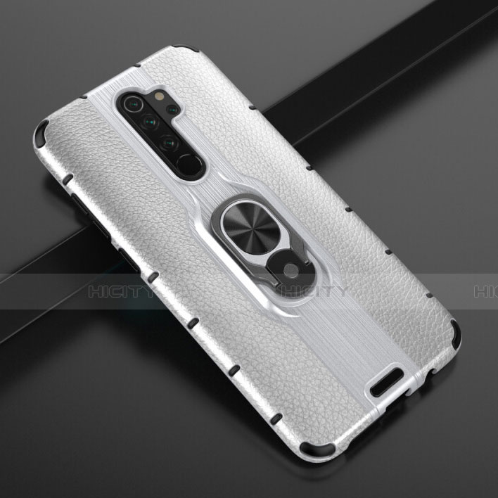 Funda Bumper Silicona y Plastico Mate Carcasa con Magnetico Anillo de dedo Soporte R05 para Xiaomi Redmi Note 8 Pro Plata