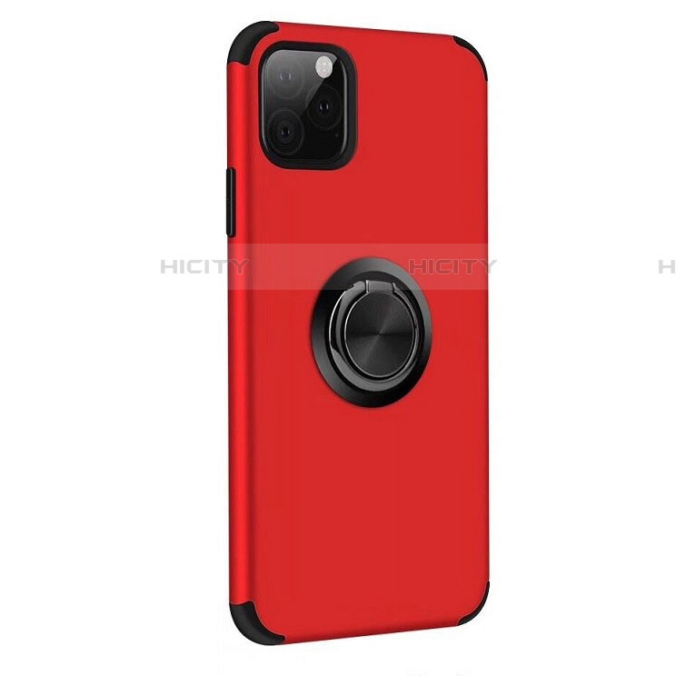 Funda Bumper Silicona y Plastico Mate Carcasa con Magnetico Anillo de dedo Soporte R06 para Apple iPhone 11 Pro Max Rojo