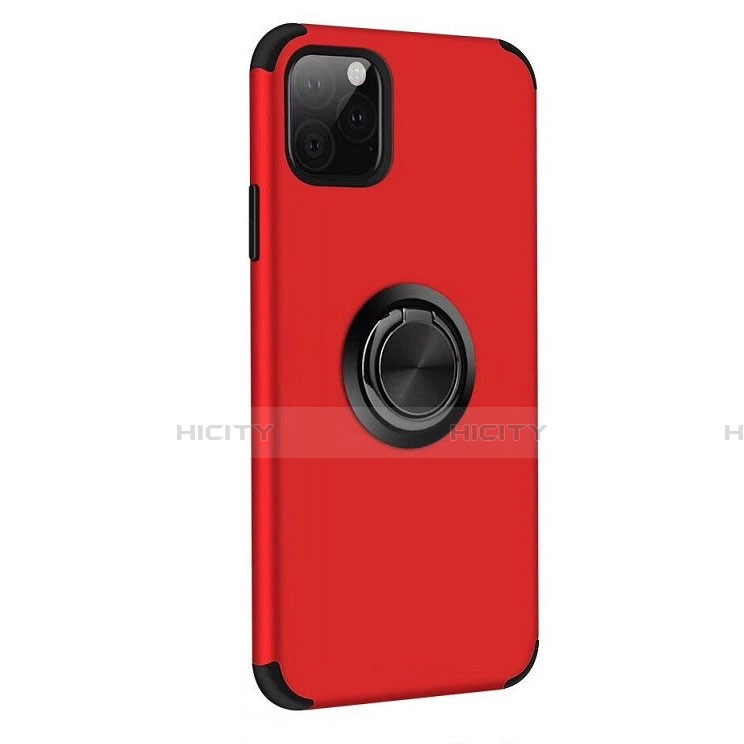 Funda Bumper Silicona y Plastico Mate Carcasa con Magnetico Anillo de dedo Soporte R06 para Apple iPhone 11 Pro Rojo