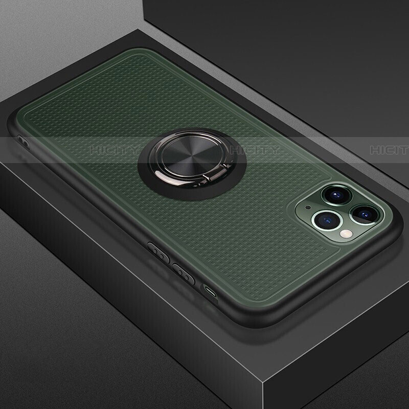 Funda Bumper Silicona y Plastico Mate Carcasa con Magnetico Anillo de dedo Soporte R07 para Apple iPhone 11 Pro Max Negro