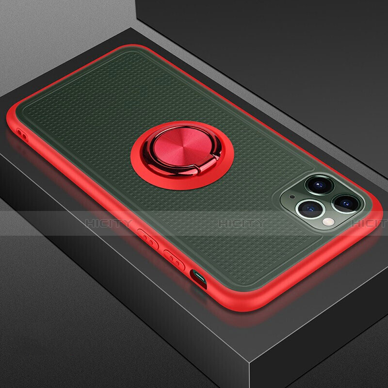 Funda Bumper Silicona y Plastico Mate Carcasa con Magnetico Anillo de dedo Soporte R07 para Apple iPhone 11 Pro Rojo