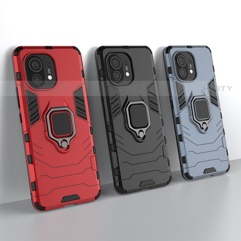 Funda Bumper Silicona y Plastico Mate Carcasa con Magnetico Anillo de dedo Soporte R07 para Xiaomi Mi 11 5G