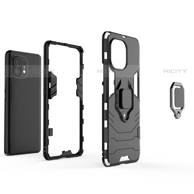 Funda Bumper Silicona y Plastico Mate Carcasa con Magnetico Anillo de dedo Soporte R07 para Xiaomi Mi 11 5G