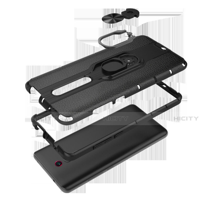 Funda Bumper Silicona y Plastico Mate Carcasa con Magnetico Anillo de dedo Soporte R07 para Xiaomi Mi 9T