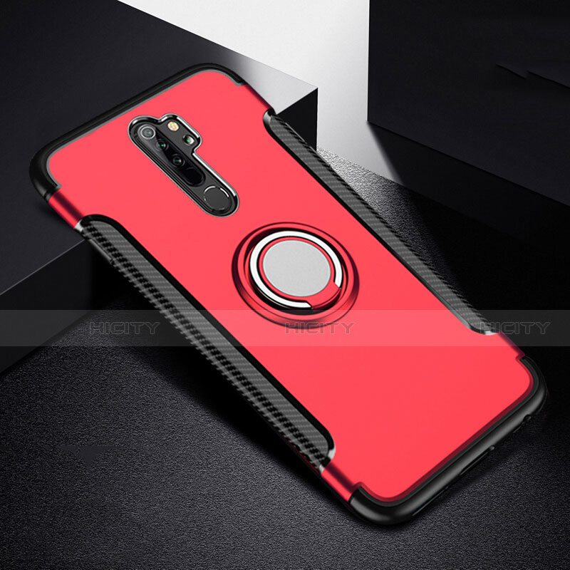 Funda Bumper Silicona y Plastico Mate Carcasa con Magnetico Anillo de dedo Soporte R08 para Xiaomi Redmi Note 8 Pro Rojo