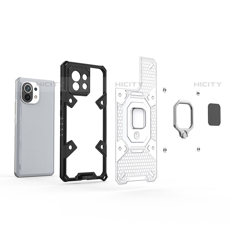 Funda Bumper Silicona y Plastico Mate Carcasa con Magnetico Anillo de dedo Soporte R10 para Xiaomi Mi 11 5G