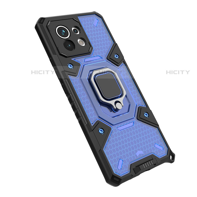 Funda Bumper Silicona y Plastico Mate Carcasa con Magnetico Anillo de dedo Soporte R10 para Xiaomi Mi 11 5G Azul