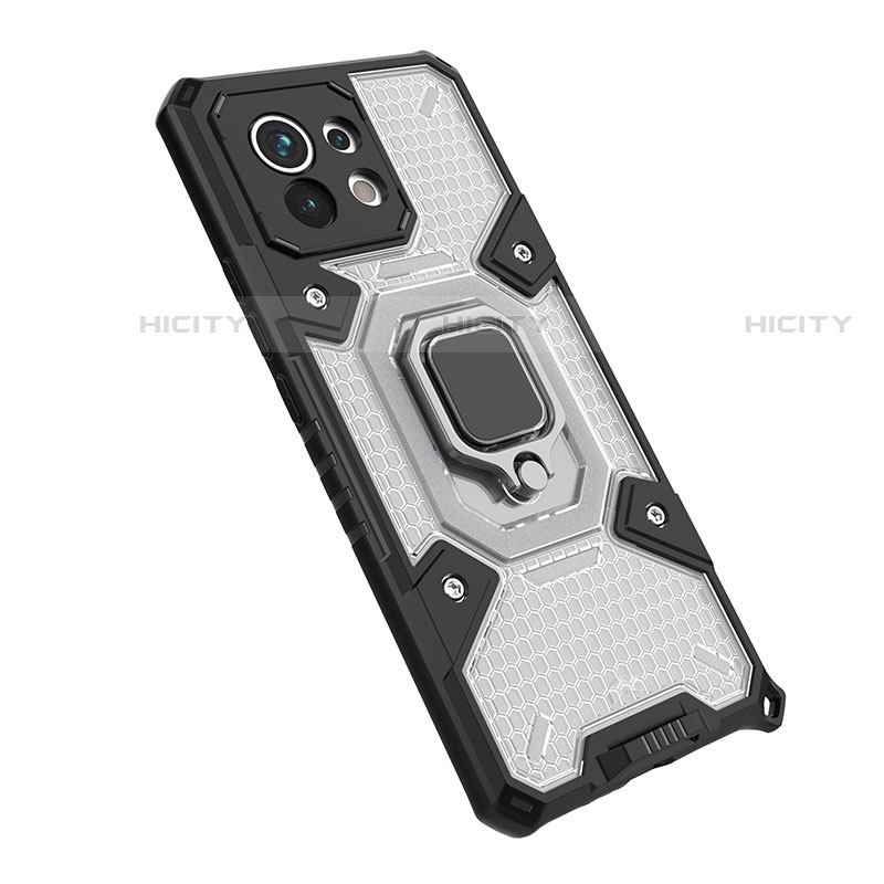 Funda Bumper Silicona y Plastico Mate Carcasa con Magnetico Anillo de dedo Soporte R10 para Xiaomi Mi 11 5G Blanco