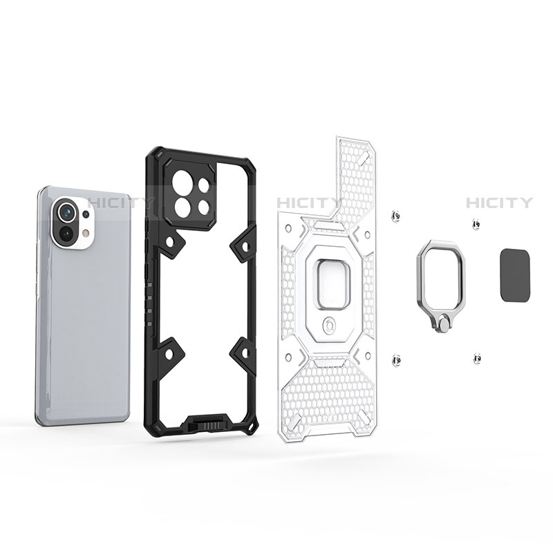 Funda Bumper Silicona y Plastico Mate Carcasa con Magnetico Anillo de dedo Soporte R11 para Xiaomi Mi 11 5G