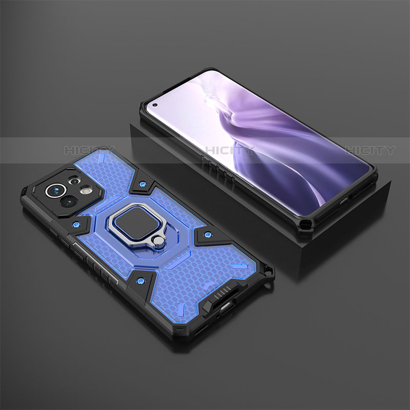 Funda Bumper Silicona y Plastico Mate Carcasa con Magnetico Anillo de dedo Soporte R11 para Xiaomi Mi 11 5G Azul