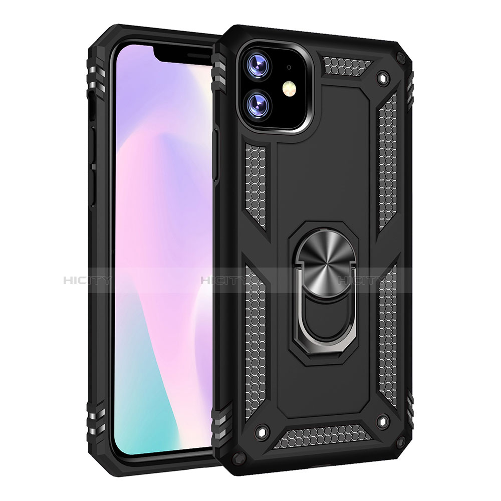 Funda Bumper Silicona y Plastico Mate Carcasa con Magnetico Anillo de dedo Soporte S01 para Apple iPhone 11