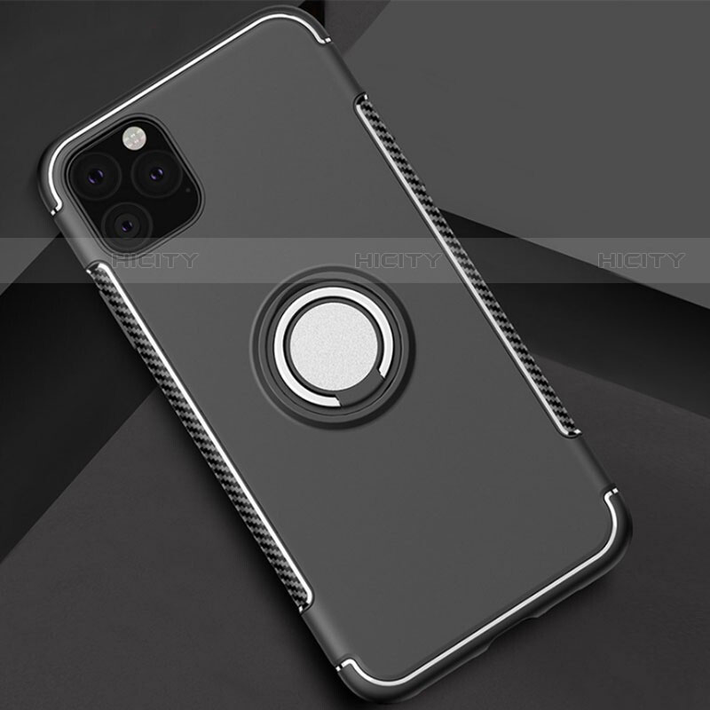 Funda Bumper Silicona y Plastico Mate Carcasa con Magnetico Anillo de dedo Soporte S01 para Apple iPhone 11 Pro Max Negro