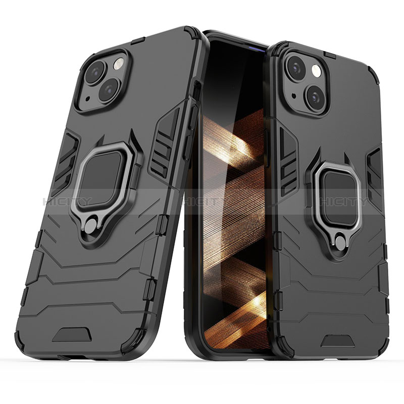 Funda Bumper Silicona y Plastico Mate Carcasa con Magnetico Anillo de dedo Soporte S01 para Apple iPhone 15 Plus