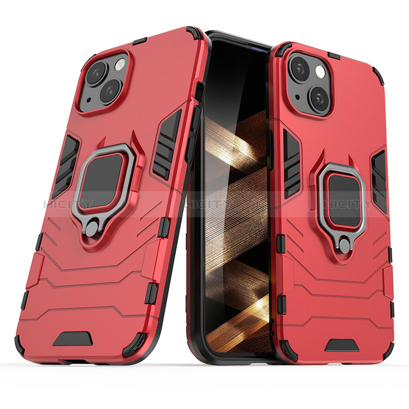Funda Bumper Silicona y Plastico Mate Carcasa con Magnetico Anillo de dedo Soporte S01 para Apple iPhone 15 Plus
