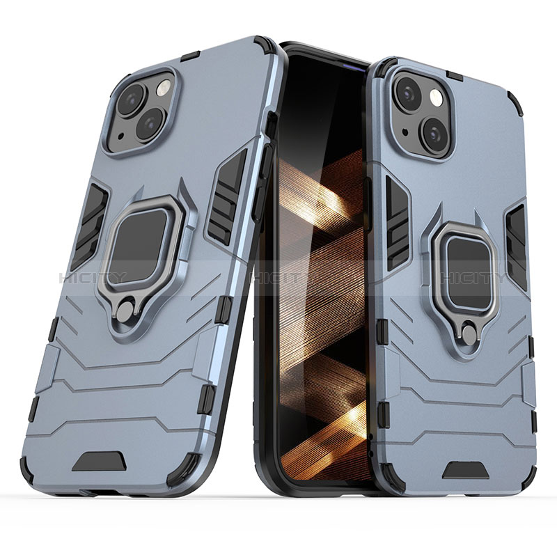 Funda Bumper Silicona y Plastico Mate Carcasa con Magnetico Anillo de dedo Soporte S01 para Apple iPhone 15 Plus