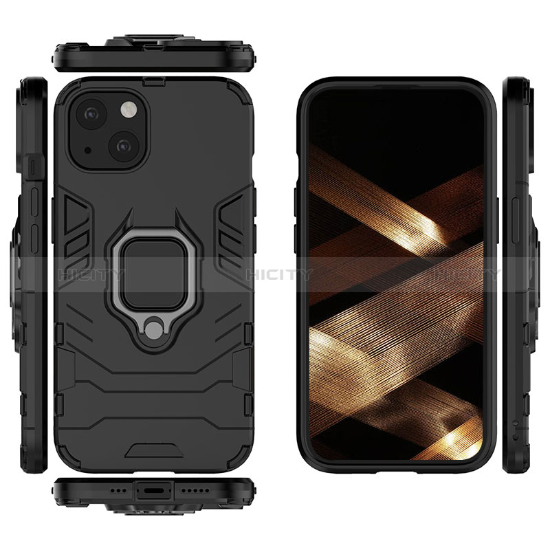 Funda Bumper Silicona y Plastico Mate Carcasa con Magnetico Anillo de dedo Soporte S01 para Apple iPhone 15 Plus