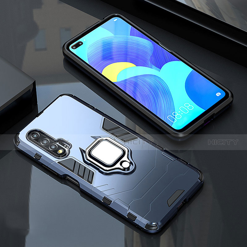 Funda Bumper Silicona y Plastico Mate Carcasa con Magnetico Anillo de dedo Soporte S01 para Huawei Nova 6 5G