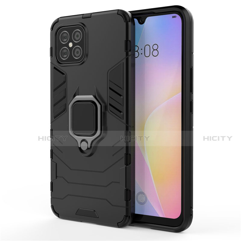 Funda Bumper Silicona y Plastico Mate Carcasa con Magnetico Anillo de dedo Soporte S01 para Huawei Nova 8 SE 5G Negro