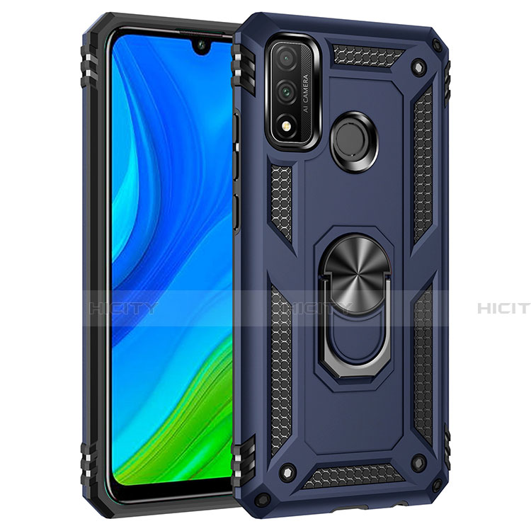 Funda Bumper Silicona y Plastico Mate Carcasa con Magnetico Anillo de dedo Soporte S01 para Huawei P Smart (2020) Azul