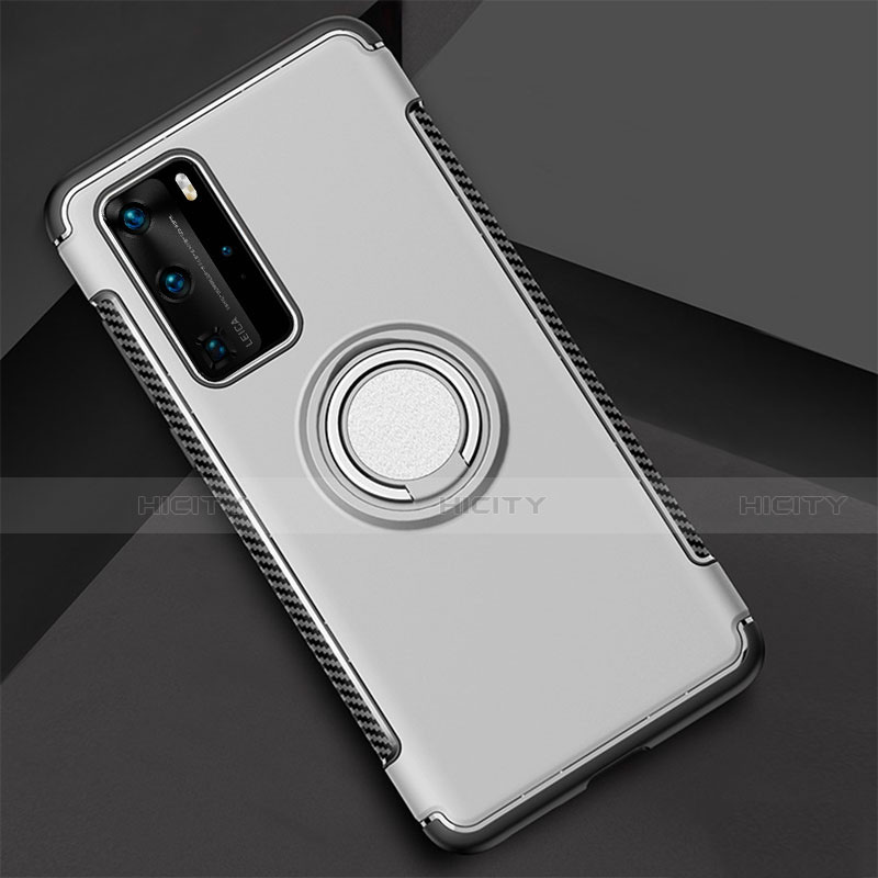 Funda Bumper Silicona y Plastico Mate Carcasa con Magnetico Anillo de dedo Soporte S01 para Huawei P40 Pro