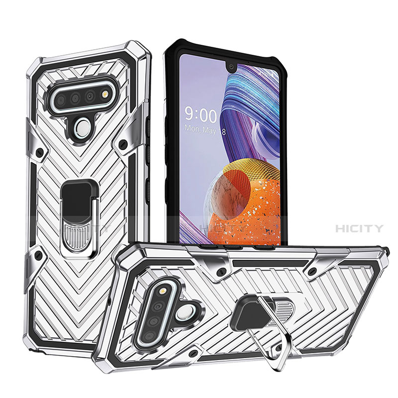 Funda Bumper Silicona y Plastico Mate Carcasa con Magnetico Anillo de dedo Soporte S01 para LG Stylo 6