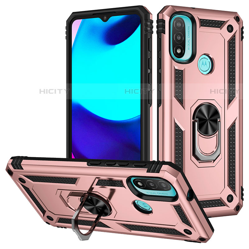 Funda Bumper Silicona y Plastico Mate Carcasa con Magnetico Anillo de dedo Soporte S01 para Motorola Moto E30