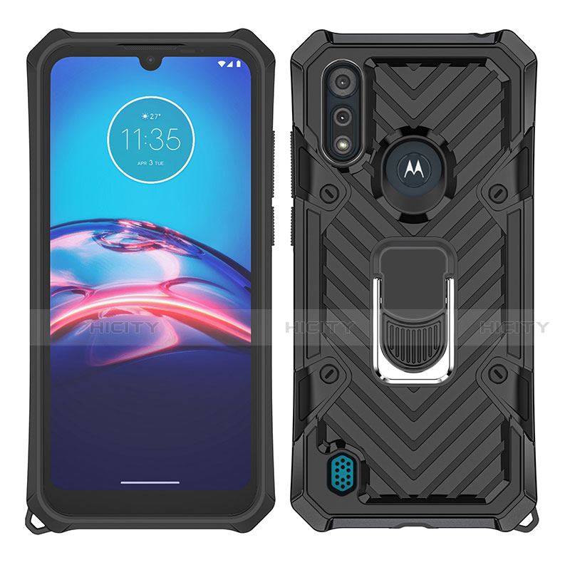 Funda Bumper Silicona y Plastico Mate Carcasa con Magnetico Anillo de dedo Soporte S01 para Motorola Moto E6s (2020)